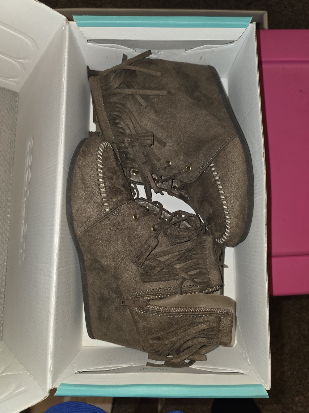 Maurices Brown Suede Fringe Lace-Up Wedge Booties